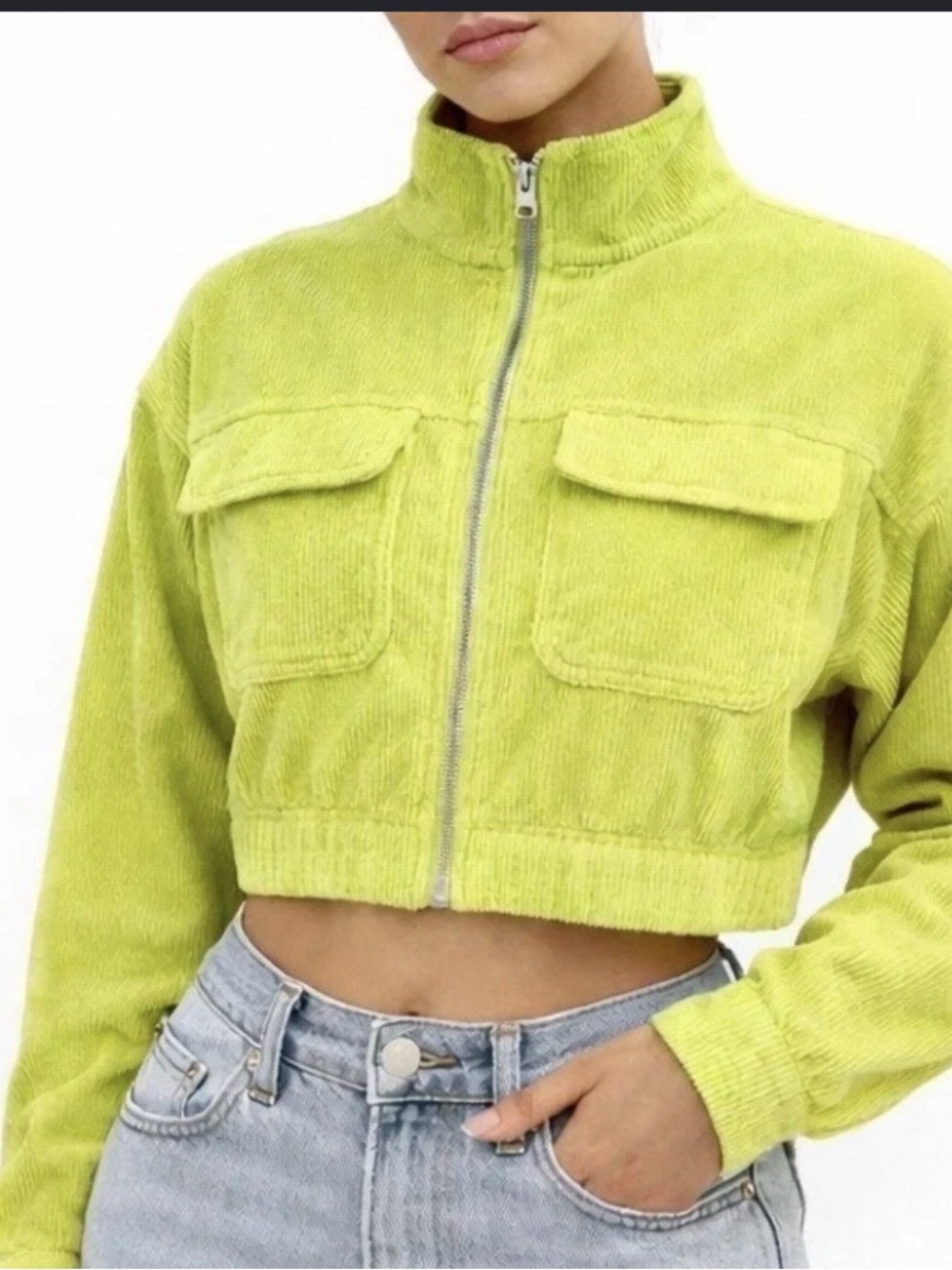 Aerie Yellow Cropped Corduroy Jacket
